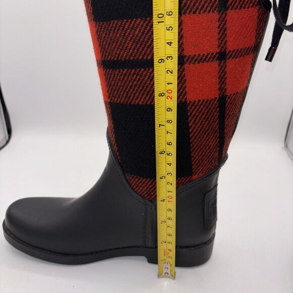 COACH Tristee Red Black Buffalo Plaid Fleece Lined Lace Up Rubber Rain Boots 6B - Picture 14 of 14